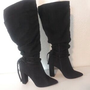 Aisha women's size 10 black faux suede knee high heel boots
